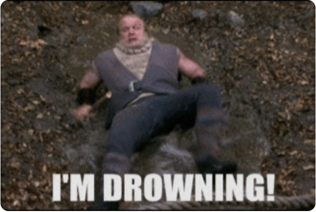 The I'M DROWNING! meme Sebastian posted to describe Tim's agents under the incoming PR workload.